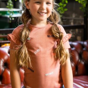 B.Nosy Meisjes t-shirt lurex met geborduurde tekst - Bruin