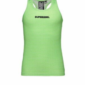 SUPERREBEL Meisjes top sportief dryfit - Gecko groen AOP tekst