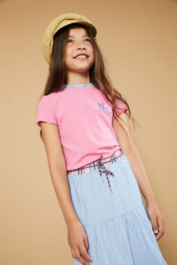 NoNo Meisjes t-shirt rib - Kim - Loving roze