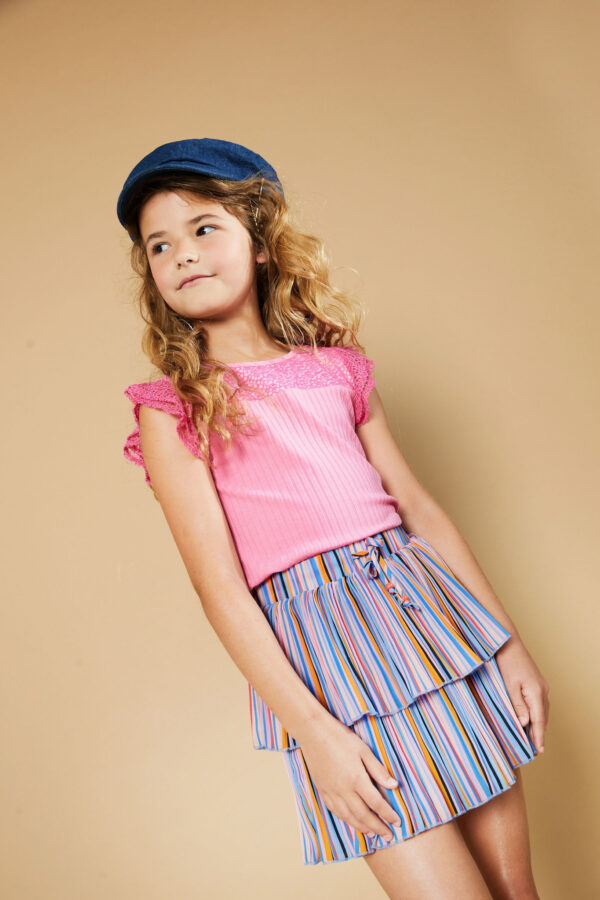 NoNo Meisjes t-shirt rib - Kathy - Loving roze