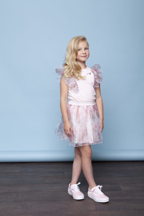 Le Chic Meisjes t-shirt bloementule mouw - Roze