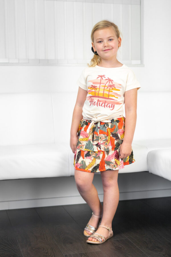 Like Flo Meisjes t-shirt met knoop 'Holiday' - Cream