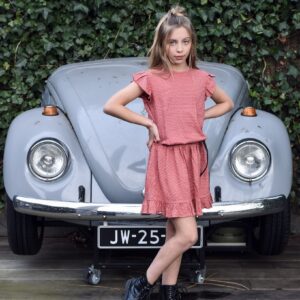 LEVV Meisjes jurk - Manuela - Bloemen stip roze