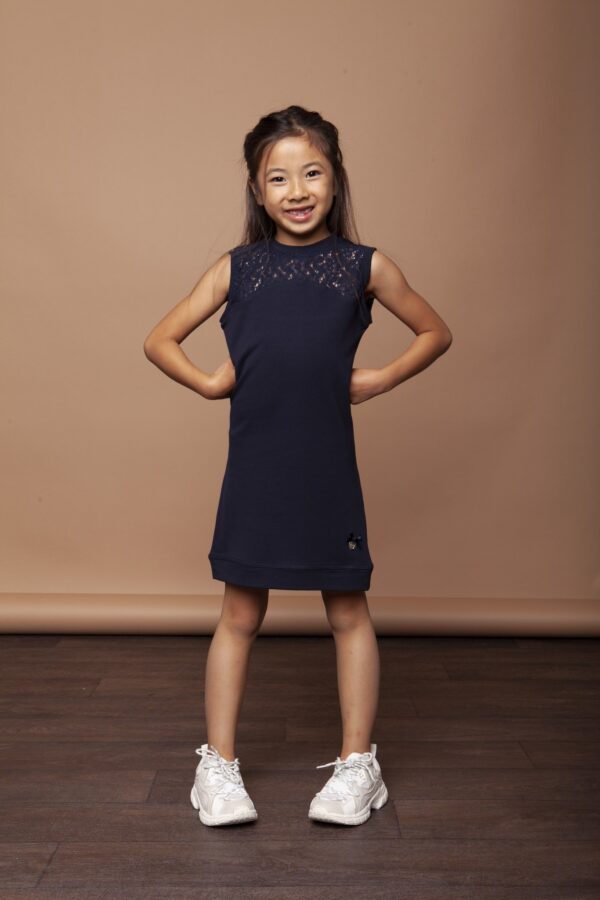 Le Chic Meisje jurk met kant - Marine blauw