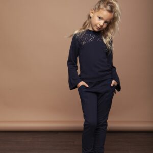 Le Chic Meisjes sweater met kant - Marine blauw