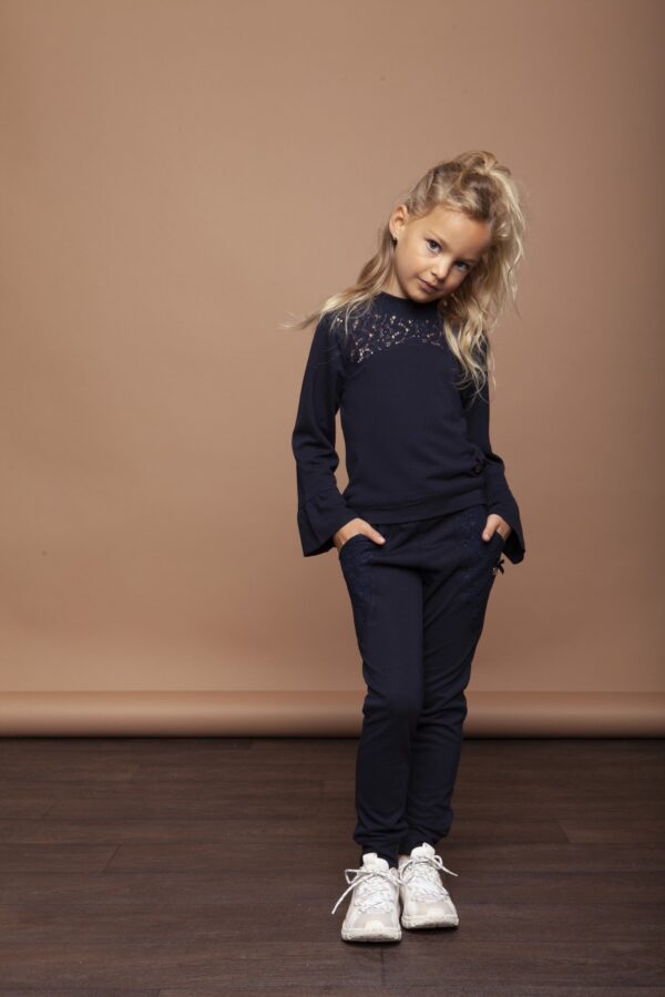 Le Chic Meisjes sweater met kant - Marine blauw