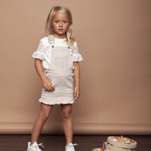 Le Chic Meisjes salopette jurk met studs & parels - Being Beige