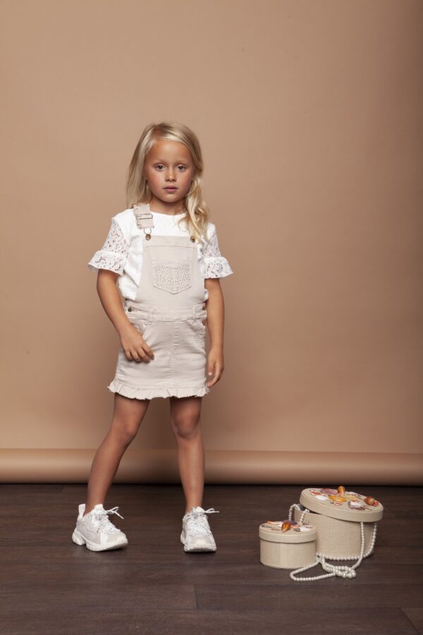 Le Chic Meisjes salopette jurk met studs & parels - Being Beige