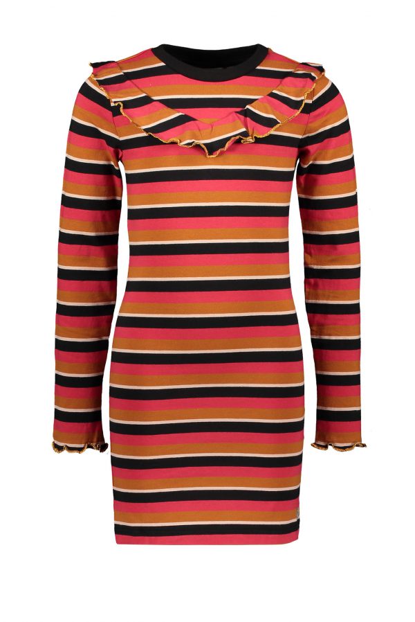 Moodstreet Meisjes jurk gestreept ruches - Rood