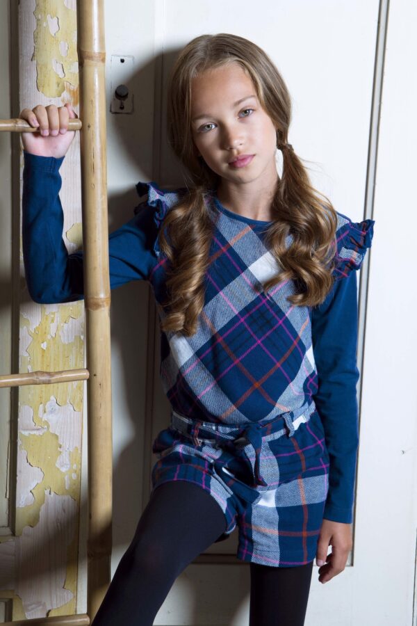 B.Nosy Meisjes shirt - Stoere geruite body en gevoerde mouwen - Tough check lake