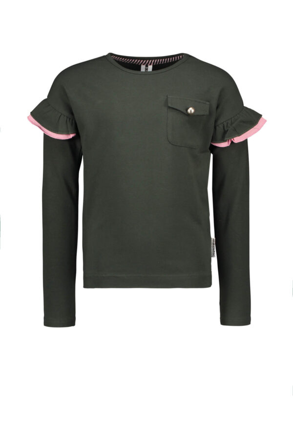 B.Nosy Meisjes shirt - Grote ruffles en contrasterende tape - Forest