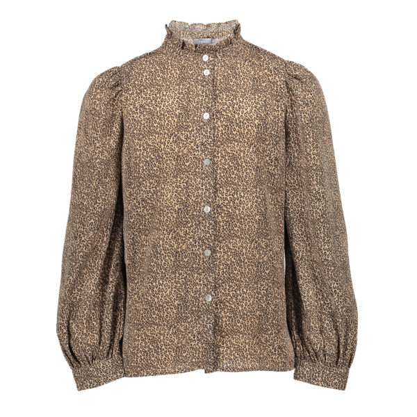 Geisha Meisjes blouse ruffel print - Sand / Zwart