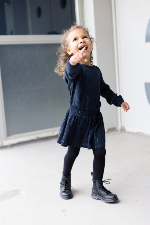 LEVV Little Meisjes jurk - Sally - AOP Blauw midnight streep