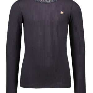 Like Flo Meisjes shirt - Rib coltrui met kant - Marine blauw