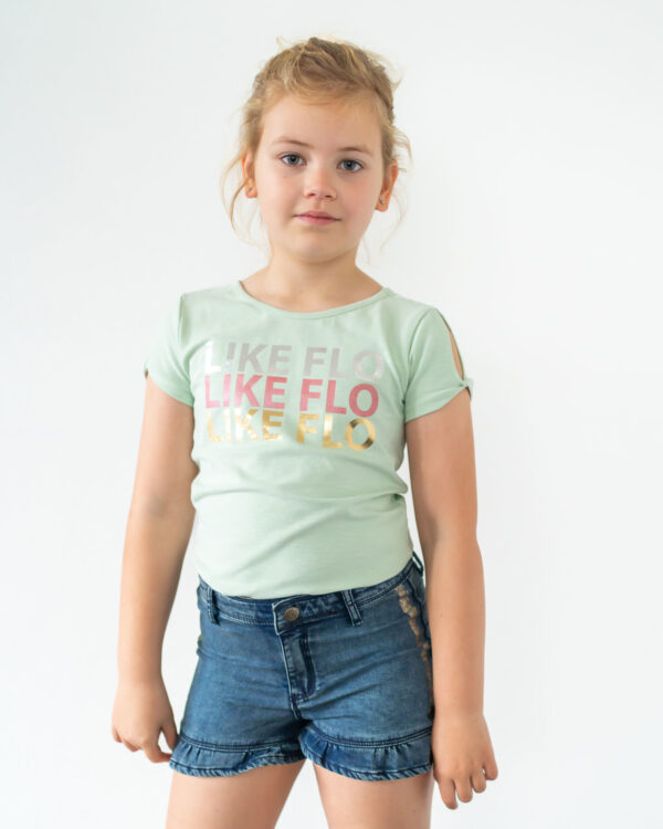 Like Flo Meisjes t-shirt open schouder - Jade