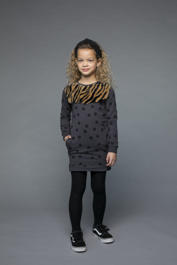 Moodstreet Meisjes sweat jurk - Nep bont top - Zwart