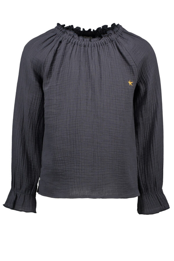 Like Flo Meisjes blouse - Fancy van dubbele stof - Antraciet