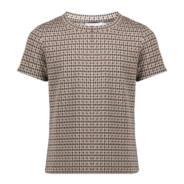 Geisha Meisjes shirt pied de poule - Zwart / Off white / Brique