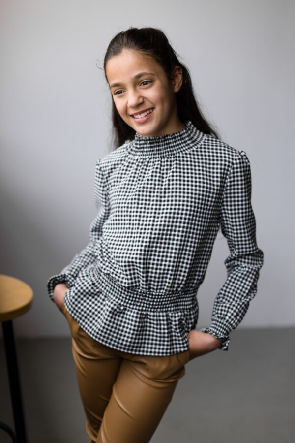 LEVV Meisjes blouse - Robine - Zwart wit geruit