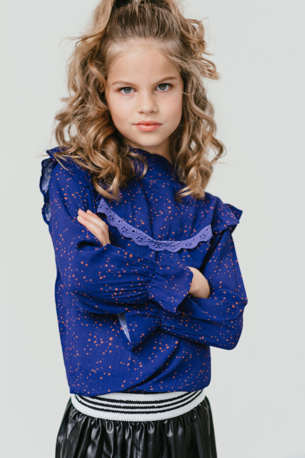 TOPitm Meisjes blouse - Charlotte - Kobalt / ster