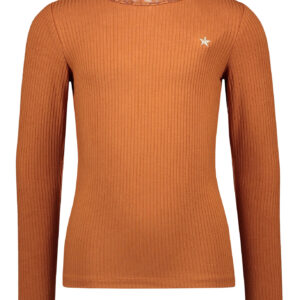 Like Flo Meisjes shirt - Rib coltrui met kant - Cognac