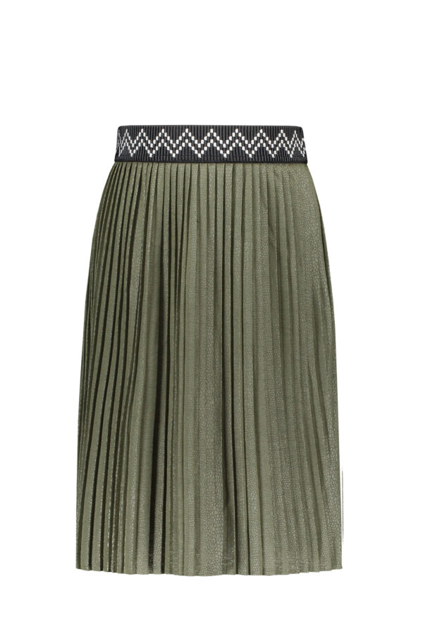 Like Flo Meisjes rok - Jersey gecoate lange plisse - Olive