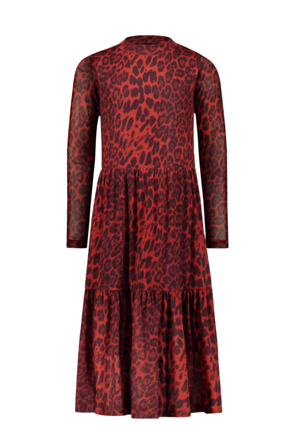 Like Flo Meisjes jurk lang - AOP mesh - Chili