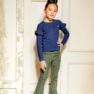 B.Nosy Meisjes shirt - Grote ruffles en contrasterende tape - Space blauw