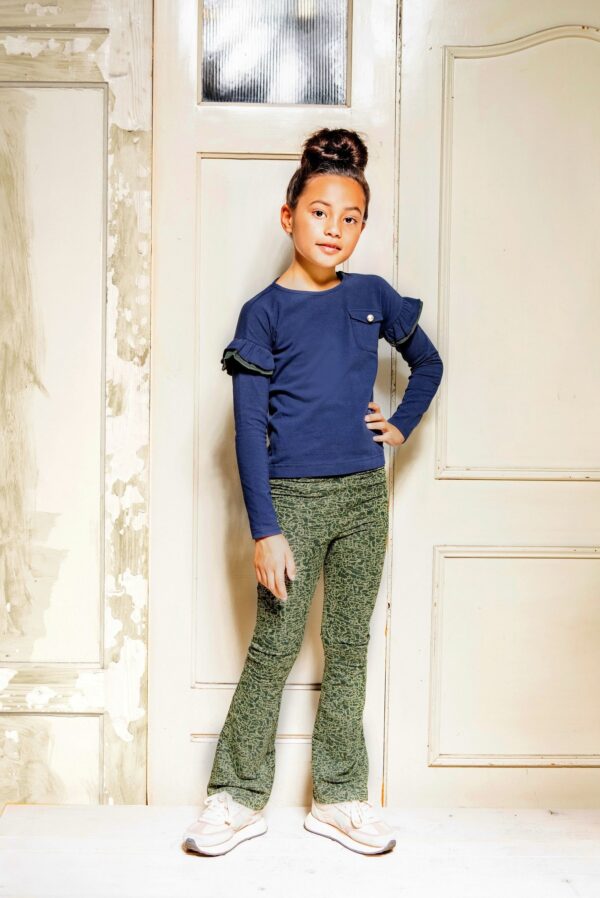 B.Nosy Meisjes shirt - Grote ruffles en contrasterende tape - Space blauw