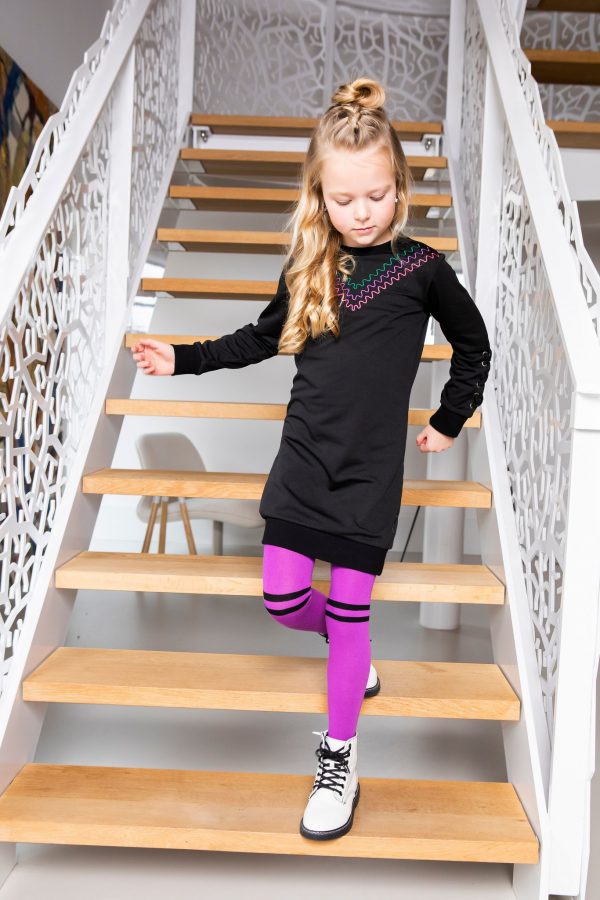B.Nosy Meisjes sweat jurk V-borduursel - Zwart