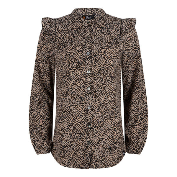 Rellix Meisjes shirt ruffel AOP - Zwart