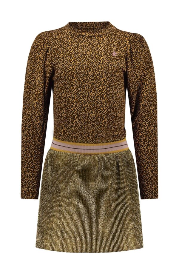 Like Flo Meisjes jurk puffy met plisse rok - Camel
