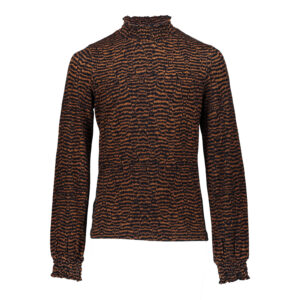 Geisha Meisjes shirt - Zebra smock - Cognac / Zwart