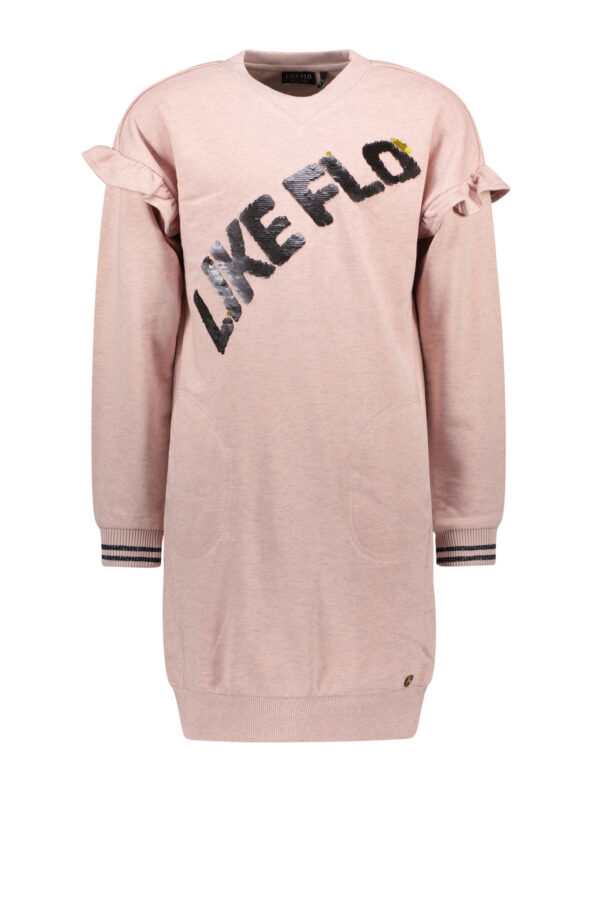 Like Flo Meisjes jurk sweat met ruffel - Oud roze