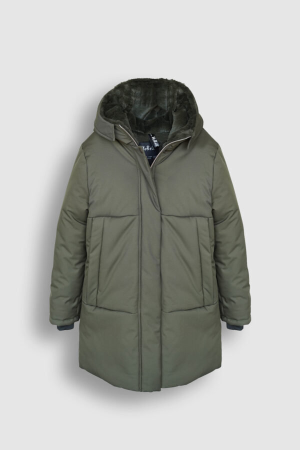 NoBell Meisjes winterjas lang met capuchon - Belvina - Army groen