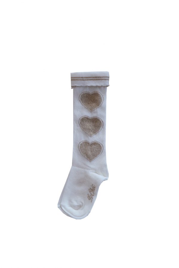Le Chic Meisjes kniekousen hartjes - Gebroken wit