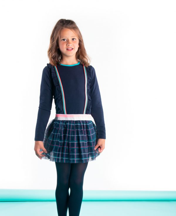 B.Nosy Meisjes jurk verticale ruffel - Oxford blauw
