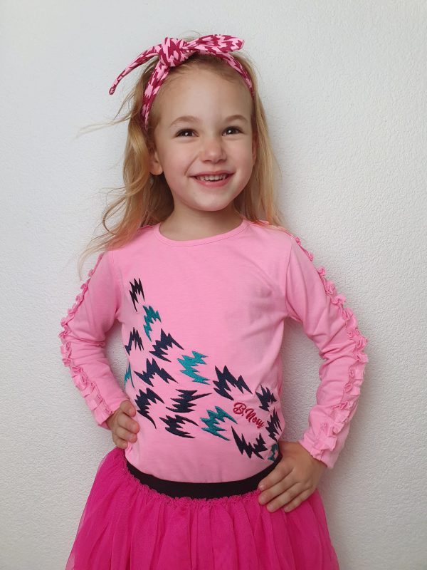 B.Nosy Meisjes shirt ruffel op mouw - Sorbet