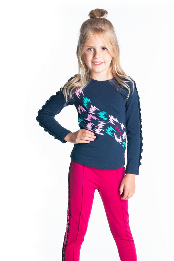 B.Nosy Meisjes shirt ruffel op mouw - Oxford blauw